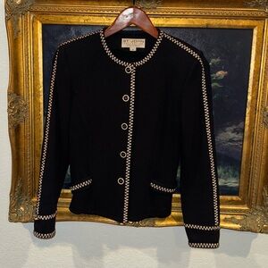 ST. JOHN Collection Black Santana Knit Embroidered Cropped Button Front Blazer 2